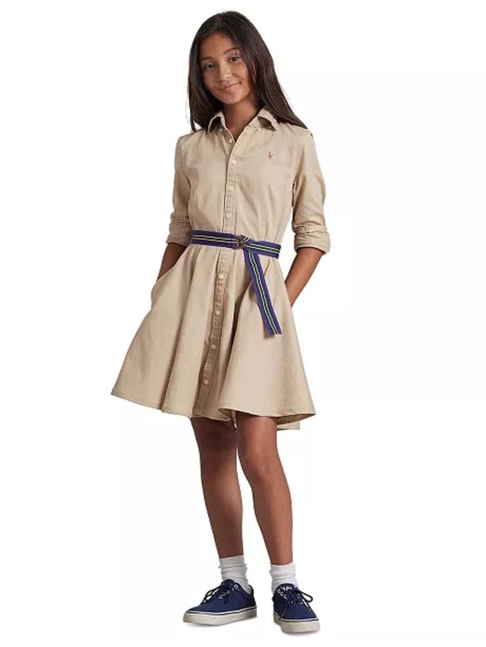 Polo Ralph Lauren Girls Belted Chino Shirtdress Khaki Size 6 - Picture 3 of 7
